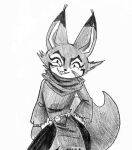 absurd_res canid canine clothed clothing dreamworks efradraws eyebrows female fox fur graphite_(artwork) grey_body grey_fur hi_res kung_fu_panda mammal model_sheet monochrome pencil_(artwork) redesign sketch smile solo standing tail thick_eyebrows traditional_media_(artwork) whiskers zhen_(kung_fu_panda)
