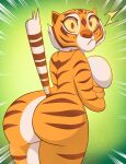 anthro breasts butt dreamworks felid female green_background grimphantom hi_res kung_fu_panda looking_at_viewer looking_back mammal master_tigress nude pantherine side_boob simple_background solo tiger
