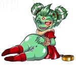 2017 3_eyes accessory alien alien_humanoid anus awesomenauts ayla_(awesomenauts) big_butt boots butt clothing collar double_bun dzk female female_humanoid footwear forehead_eye genitals glistening glistening_body glistening_butt glistening_hair glistening_skin glowing glowing_eyes green_body green_hair green_skin hair hair_accessory hair_bun hairclip heart_hairclip holding_butt humanoid jacket legs_together looking_at_viewer lying multi_eye not_furry notched_ear on_side one_eye_closed open_mouth open_smile presenting presenting_anus presenting_hindquarters presenting_pussy pussy red_boots red_clothing red_eyes red_footwear red_jacket red_topwear simple_background smile solo spread_butt spreading tan_spots thigh_gap topwear white_background wink winking_at_viewer