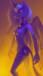  2014 anthro blue_body blue_hair breasts cutie_mark equid equine eyelashes feathered_wings feathers female friendship_is_magic hair hasbro hi_res horn long_hair mammal my_little_pony nipples nude princess_luna_(mlp) raikoh-illust side_view solo tasteful_nudity walking winged_unicorn wings 
