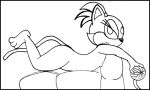  anthro ball_of_yarn biped blaze_the_cat butt felid feline female furniture looking_at_viewer lying mammal monochrome nipples nude on_front reddragonkan sega simple_background sofa solo sonic_the_hedgehog_(series) traditional_media_(artwork) yarn 