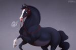2024 belly black_body black_fur breath bridle disney equid equine feral fur hi_res hooves horse jenery khan_(disney) looking_at_viewer male mammal mane mostly_nude mulan_(1998) nude signature slightly_chubby slightly_chubby_feral slightly_chubby_male smile smiling_at_viewer solo