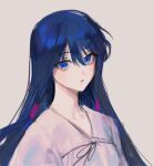  1girl akatsuki_no_yona an_lili blue_eyes blue_hair close-up closed_mouth commentary_request dress eyelashes hair_between_eyes hair_tubes korean_clothes korean_commentary long_hair looking_at_viewer simple_background solo very_long_hair yona_hyeon 