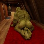 autlizard butt carpet feet feet_on_penis foot_fetish green_body green_skin humanoid inside lying male nude on_ground orc slightly_chubby solo throh&#039;gar_glutesplitter