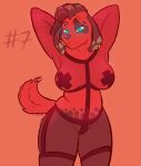  2021 animal_crossing anthro blue_eyes breasts canid canine canis cherry_(animal_crossing) clothed clothing digital_drawing_(artwork) digital_media_(artwork) domestic_dog dressuptober ear_piercing female fishnet fishnet_armwear fishnet_clothing fishnet_topwear hands_behind_head junkedart mammal midriff monochrome nintendo nipple_tape pasties piercing portrait red_body skimpy solo spots spotted_body tape thick_thighs topwear video_games 