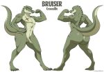 abs anthro balls bedroom_eyes big_butt bruiser_(a_man3712) butt chest_scar crocodile crocodilian crocodylid erection eye_scar facial_scar flexing flexing_bicep genitals green_body green_scales half-closed_eyes hi_res humanoid_genitalia humanoid_penis male multicolored_body multicolored_scales muscle_tone muscular muscular_anthro muscular_male narrowed_eyes nude pecs penis reptile scales scalie scar scutes seductive seyumei sharp_teeth simple_background smile smirk smug smug_face smug_grin teeth two_tone_body two_tone_scales white_background yellow_sclera