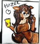 anthro apron apron_only big_breasts braided_hair breasts brown_body brown_fur brown_hair clothing deer female freckled_legs freckled_thighs freckles freckles_on_face fur hair heart_after_text hi_res long_hair mammal multicolored_body multicolored_fur sheebibites thick_thighs wide_hips