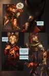 alectorfencer anthro attack_pose breasts canid canine cigarette duo female fist grin hair hi_res looking_at_viewer male mammal myre red_hair shadow_face smile smiling_at_viewer