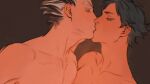  2boys akaashi_keiji black_hair bokuto_koutarou brown_background chengongzi123 closed_eyes colored_eyelashes completely_nude facing_another grey_hair haikyuu!! hand_on_another&#039;s_cheek hand_on_another&#039;s_face hand_up highres kiss male_focus multicolored_hair multiple_boys nude short_hair simple_background streaked_hair thick_eyebrows upper_body very_short_hair yaoi 