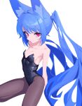  1girl absurdres animal_ear_fluff animal_ears black_pantyhose blue_hair breasts collarbone fox_ears highres long_hair looking_at_viewer miya_(myakuro) myakuro original pantyhose playboy_bunny red_eyes simple_background small_breasts solo twintails very_long_hair white_background 