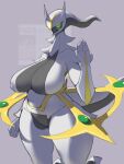 2024 2_horns 5_fingers arceus artform42nd belly big_breasts big_tail black_body body_rings breasts butt butt_tuft colored digital_media_(artwork) featureless_crotch felid female fingers fist gem generation_4_pokemon glare gold_ring green_cheeks green_gem green_sclera grey_background grey_body grey_breasts hi_res horn humanoid jewelry legendary_pokemon lego looking_at_viewer mammal metal mouthless multicolored_body neck_tuft nintendo nipple_outline nude pantherine pokemon pokemon_(species) pseudo_hair pupils red_eyes simple_background solo standing star_wars tail thick_thighs tiger tuft two_tone_body yoda