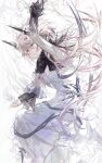  1girl arknights breasts cleavage cleavage_cutout clothing_cutout demon_girl demon_horns dress hair_between_eyes half_closed_eyes highres horns long_hair parted_lips pink_hair shishan979_(seleneebai) solo theresa_(arknights) two-tone_dress white_background white_dress 
