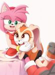 2024 age_difference aleuz91 amy_rose blush butt clothed clothing cream_the_rabbit dress eulipotyphlan female hedgehog hi_res holding_another hug lagomorph leporid mammal rabbit sega simple_background sitting smile sonic_the_hedgehog_(series) spats