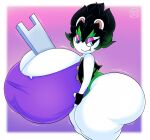 2024 addde anthro artist_logo big_breasts big_butt black_clothing black_hair black_jacket black_topwear blue_eyes border breast_squish breasts butt cel_shading cleavage clothed clothing colored curvy_figure digital_media_(artwork) edge_(mario_plus_rabbids) eyebrows eyeshadow female green_eyebrows hair hand_on_breast hand_on_own_breast hi_res holding_breast hourglass_figure huge_breasts huge_butt hyper hyper_breasts jacket lagomorph logo looking_back makeup mammal mario_plus_rabbids_sparks_of_hope motion_lines object_between_breasts pink_eyeshadow pink_inner_ear purple_background purple_clothing purple_shirt purple_topwear rabbid raving_rabbids rayman_(series) shaded shirt simple_background smile snaggle_tooth solo squish thick_thighs topwear ubisoft white_body white_border white_ears