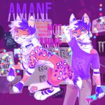 1:1 2020 adidas alternative_fashion amane_(oakiel) ambiguous_gender anthro arkay9 biped blood bodily_fluids bottomwear canid clothed clothing collar digital_drawing_(artwork) digital_media_(artwork) ear_piercing emo english_text fall_out_boy feet feral fur hair holding_knife holding_object industrial_piercing knife lyrics male_(lore) mammal markings monster_energy multiple_images one_eye_closed pants pawpads paws piercing pink_body pink_fur purple_markings purple_nose quadruped shaded shirt solo sparkledog tail text tongue tongue_out topwear wink