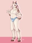  4_fingers absurd_res anthro apple_syrup bovid bow_accessory bulge caprine clothed clothing fingers goat hi_res hooves horn male mammal nipples partially_clothed solo underwear underwear_only unguligrade visible_nipples zero_pictured 
