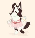 2023 anthro black_body black_ears black_eyes black_fur black_nose black_tail bluey_(series) blush border_collie bottomwear bracelet canid canine canis clothing collie digital_media_(artwork) domestic_dog dress fur happy heart_symbol herding_dog hi_res jewelry looking_at_clothing looking_at_object looking_at_self mackenzie_border_collie male mammal motion_lines multicolored_body multicolored_clothing multicolored_fur multicolored_topwear one_ear_up pastoral_dog pie_cut_eyes pink_bottomwear pink_clothing pink_dress shaibey sheepdog skirt smile solo standing star tail tail_motion tailwag topwear translucent translucent_bottomwear translucent_clothing translucent_skirt two_tone_body two_tone_clothing two_tone_fur two_tone_tail two_tone_topwear white_body white_bottomwear white_clothing white_dress white_fur white_tail