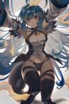  1girl armpits belt black_panties black_thighhighs blue_hair breasts cleavage cleavage_cutout clothing_cutout detached_sleeves dizzy_(guilty_gear) guilty_gear guilty_gear_xrd hair_between_eyes hair_down highres large_breasts long_hair looking_at_viewer mature_female midriff monster_girl navel oeillet_vie open_mouth panties red_eyes sidelocks skindentation solo tail thick_thighs thigh_gap thigh_strap thighhighs thighs underwear wide_sleeves 