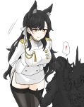  ! animal_ears atago_(azur_lane) azur_lane black_hair black_pantyhose breasts checkered_flag dog_ears extra_ears flag godzilla godzilla_(minus_one) godzilla_(series) godzilla_minus_one highres ibuki_(tulta_icon) large_breasts light_blush looking_down military_uniform miniskirt mole mole_under_eye official_alternate_costume orange_eyes pantyhose ribbon shrug_(clothing) skirt smile swept_bangs uniform white_ribbon 