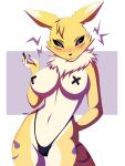2024 absurd_res anthro aquakey bandai_namco big_breasts blush bodily_fluids breasts canid canine digimon digimon_(species) digital_media_(artwork) female fox fur hair hi_res invalid_tag looking_at_viewer mammal nintendo nipples open_mouth pokemon pokemon_(species) renamon simple_background smile solo white_body white_fur yellow_body yellow_fur
