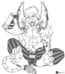 2024 abs anthro bottomwear claws clothed clothing dyna_hero_fur_hire fangs felid fur fur_hire gloves hair handwear lion looking_at_viewer male mammal marcushunter muscular muscular_anthro muscular_male open_mouth pantherine pants shoulder_pads signature sitting solo spikes tail tail_tuft teeth toe_claws topless topless_anthro topless_male tuft wide_eyed yu-gi-oh!