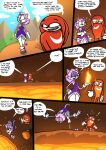 anthro barefoot blaze_the_cat clothing comic dialogue digital_media_(artwork) domestic_cat duo echidna english_text feet felid feline felis female fire footwear fur hair hi_res humor knuckles_the_echidna lava male mammal monotreme mountain purple_body purple_fur sega shoes sonic_the_hedgehog_(series) speech_bubble tail text theenfman