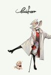  1boy 1girl 2652893384 absurdres animalization bird blonde_hair charlie_morningstar demon_boy demon_girl duck father_and_daughter hazbin_hotel highres looking_at_another looking_down lucifer_morningstar_(hazbin_hotel) smile white_hat 