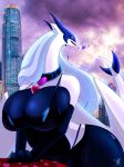 anthro areola big_breasts blueondrive breasts choker clothed clothing eyelashes female generation_2_pokemon hair heart_symbol hi_res jewelry legendary_pokemon looking_at_viewer lugia necklace nintendo pokemon pokemon_(species) smile solo thick_thighs