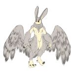 absurd_res anthro avian biped bird claws feathered_wings feathers fingers hi_res hybrid lagomorph leporid male mammal owl quads rabbit simple_background solo white_background wings witherrose1