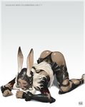  animal_ears armor ass azasuke bunny_ears dark_skin final_fantasy final_fantasy_xii fran highres long_hair red_eyes solo top-down_bottom-up viera white_hair 