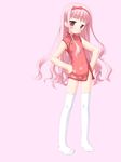  :&lt; blush blush_stickers china_dress chinese_clothes dress empty_x_embryo feet flat_chest frown fushimi_makina highres kobuichi long_hair muririn pink_eyes pink_hair simple_background solo standing thighhighs 
