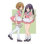  alternate_costume alternate_hairstyle bad_id bad_pixiv_id black_hair brown_eyes brown_hair duster enmaided hair_down k-on! legs long_hair maid maid_headdress mary_janes multiple_girls nakano_azusa pantarou purple_eyes shoes short_hair tainaka_ritsu thighhighs twintails white_legwear zettai_ryouiki 