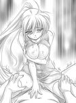 1girl blush breasts censored cowgirl_position girl_on_top greyscale hetero large_breasts long_hair lyrical_nanoha mahou_senki_lyrical_nanoha_force mahou_shoujo_lyrical_nanoha mahou_shoujo_lyrical_nanoha_a's mahou_shoujo_lyrical_nanoha_strikers monochrome nipples no_panties open_clothes penis ponytail pov sea_chicken sex signum solo_focus straddling sweat thighhighs 