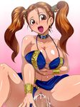  banned_artist breast_hold breasts brown_eyes brown_hair censored cum cum_in_pussy dragon_quest dragon_quest_viii earrings highres jessica_albert jewelry large_breasts lipstick long_hair magic_bikini_(dq) makeup mosaic_censoring open_mouth panties panties_aside penis pussy pussy_juice raburebo sex solo_focus spread_legs sweat twintails underwear vaginal 
