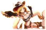  1girl animal_print arm_up armpits artist_request belt belt_buckle black_gloves black_panties black_shirt blonde_hair blue_eyes boots braid breasts brown_footwear buckle cleavage code_geass code_geass:_lost_stories cow_horns cow_print cowboy_hat cowgirl_(western) crop_top drum drum_set drumsticks frilled_shirt frills fringe_trim fur_collar game_cg gloves hair_tie hand_up happy hat heart highres holding holding_drumsticks holster horned_hat horns instrument jewelry large_breasts leg_tattoo locket looking_at_viewer medium_hair milly_ashford navel non-web_source official_art outstretched_arm panties parted_lips pendant print_headwear shirt sidelocks simple_background sitting sleeveless sleeveless_shirt smile solo spurs star_(symbol) stomach sweat tattoo teeth thigh_boots thighs transparent_background twin_braids underwear 