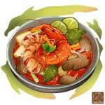  artist_logo food food_focus fruit highres lime_(fruit) lime_slice mushroom no_humans original plate seafood shrimp yuki00yo 