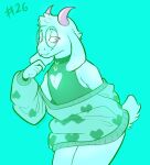  2021 anthro bovid caprine clothed clothing darkner deltarune digital_drawing_(artwork) digital_media_(artwork) dressuptober eyewear girly glasses goat green_eyewear green_glasses heart_accessory heart_pattern horn junkedart male mammal monochrome off_shoulder pink_eyes pink_horn portrait ralsei sleeveless_shirt smile solo undertale_(series) video_games white_body 