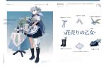  1girl alternate_costume apron aqua_eyes black_footwear black_skirt blue_hair boots bottle cross-laced_footwear cup drinking_glass flower_pot frilled_apron frills full_body hair_between_eyes head_wings highres holding holding_flower_pot honkai:_star_rail honkai_(series) knee_boots knee_strap long_hair looking_to_the_side parted_lips poro_(apom6n) robin_(honkai:_star_rail) shirt short_sleeves skirt solo standing white_apron white_shirt white_wings wings 