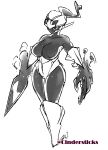  anthro armor ceruledge clothed clothing female ghost melee_weapon monochrome nintendo pokemon pokemon_(species) sketch solo spirit sword topless video_games weapon 