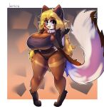  2024 3_toes abstract_background absurd_res anthro artist_name big_breasts big_eyes big_pupils black_body black_clothing black_fur black_nose black_panties black_underwear blonde_hair blush blush_lines border bra breasts bulging_breasts canid canine claws cleavage clothed clothing digital_media_(artwork) digitigrade eyebrow_through_hair eyebrows eyelashes eyeliner feet female finger_claws fluffy fluffy_tail full-length_portrait fur grey_bra grey_clothing grey_underwear hair hand_on_hip happy hi_res huge_breasts justbirb krita_(artwork) leg_markings long_hair looking_at_viewer makeup mammal markings midriff multicolored_body multicolored_fur navel open_mouth open_smile orange_tongue outline panties pink_eyes portrait pupils raccoon_dog ruff smile snout socks_(marking) solo standing tail tanuki thick_thighs three-quarter_view thurmane_(classicgamer543) toes tongue translucent translucent_hair underwear white_body white_border white_fur white_outline wide_hips 