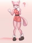 anthro clothed clothing dillydreams domestic_cat felid feline felis female growth hi_res limb_growth looking_confused mammal paw_growth shima_luan solo super_planet_dolan transformation
