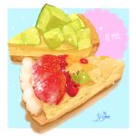  absurdres food food_focus fruit fruit_tart highres kiwi_(fruit) kiwi_slice melon no_humans original pie pie_slice sparkle strawberry takisou_sou tart_(food) 