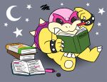  anthro book claws english_text eyewear koopa koopaling lennydrawsthings male mario_bros nintendo pencil_(object) roy_koopa scalie simple_background sitting solo sunglasses text toe_claws 