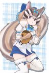  absurdres acorn blue_bow blue_bowtie blue_shorts bow bow_legwear bowtie brown_eyes brown_fur brown_gloves brown_hair chipmunk_ears chipmunk_girl chipmunk_tail commentary_request elbow_gloves fur_collar fur_trim gloves hair_bow highres juliet_sleeves kemono_friends kemono_friends_v_project light_brown_hair long_sleeves looking_at_viewer puffy_sleeves shirt short_hair shorts siberian_chipmunk_(kemono_friends) sidelocks thighhighs toriny white_fur white_shirt white_thighhighs zettai_ryouiki 