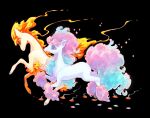  animal_focus black_background blue_eyes blue_hair colored_eyelashes curly_hair fiery_hair fiery_tail fire flame-tipped_tail fleebites footprints galarian_ponyta horns horse multicolored_hair no_humans orange_eyes orange_hair pink_hair pokemon pokemon_(creature) ponyta simple_background single_horn sparkle tail unicorn 