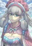  1girl blue_eyes braid cape commentary crown_braid curly_hair dress gofelem grey_hair hat head_wings looking_at_viewer melia_antiqua short_dress solo wings xenoblade_chronicles_(series) xenoblade_chronicles_1 