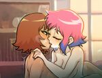  2girls black_eyes blush breasts brown_hair centinel303 closed_eyes colored_tips completely_nude french_kiss grabbing grabbing_another&#039;s_shoulder indoors kim_pine kiss large_breasts multicolored_hair multiple_girls nude pink_hair ramona_flowers scott_pilgrim_(series) scott_pilgrim_takes_off short_hair sweat twitching two-tone_hair upper_body yuri 