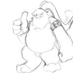  angoramon anthro bandai_namco belly belt digimon digimon_(species) fluffy fluffy_chest gesture hair hair_over_eyes hand_gesture hi_res jamejarrs long_ears male overweight ponytail_ears sketch solo thumbs_up 