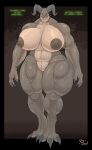 abs absurd_res anthro aroused bethesda_softworks biceps big_breasts breasts claws curvy_figure deathclaw digital_media_(artwork) digitigrade drydude english_text fallout female front_view genitals heart_symbol hi_res horn looking_at_viewer microsoft muscular muscular_thighs nipples nude pussy scalie serratus simple_background smile solo teeth text thick_thighs triceps wide_hips 