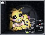  animatronic anthro avian bird breasts chicken clothing crawling dino20bryan eyeshadow female five_nights_at_freddy&#039;s five_nights_at_freddy&#039;s_2 galliform gallus_(genus) gameplay_mechanics hi_res looking_at_viewer machine makeup map phasianid robot scottgames signature smile solo teeth toy_chica_(fnaf) vent yellow_body 